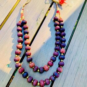 India Wooden beaded necklace with gold thread string